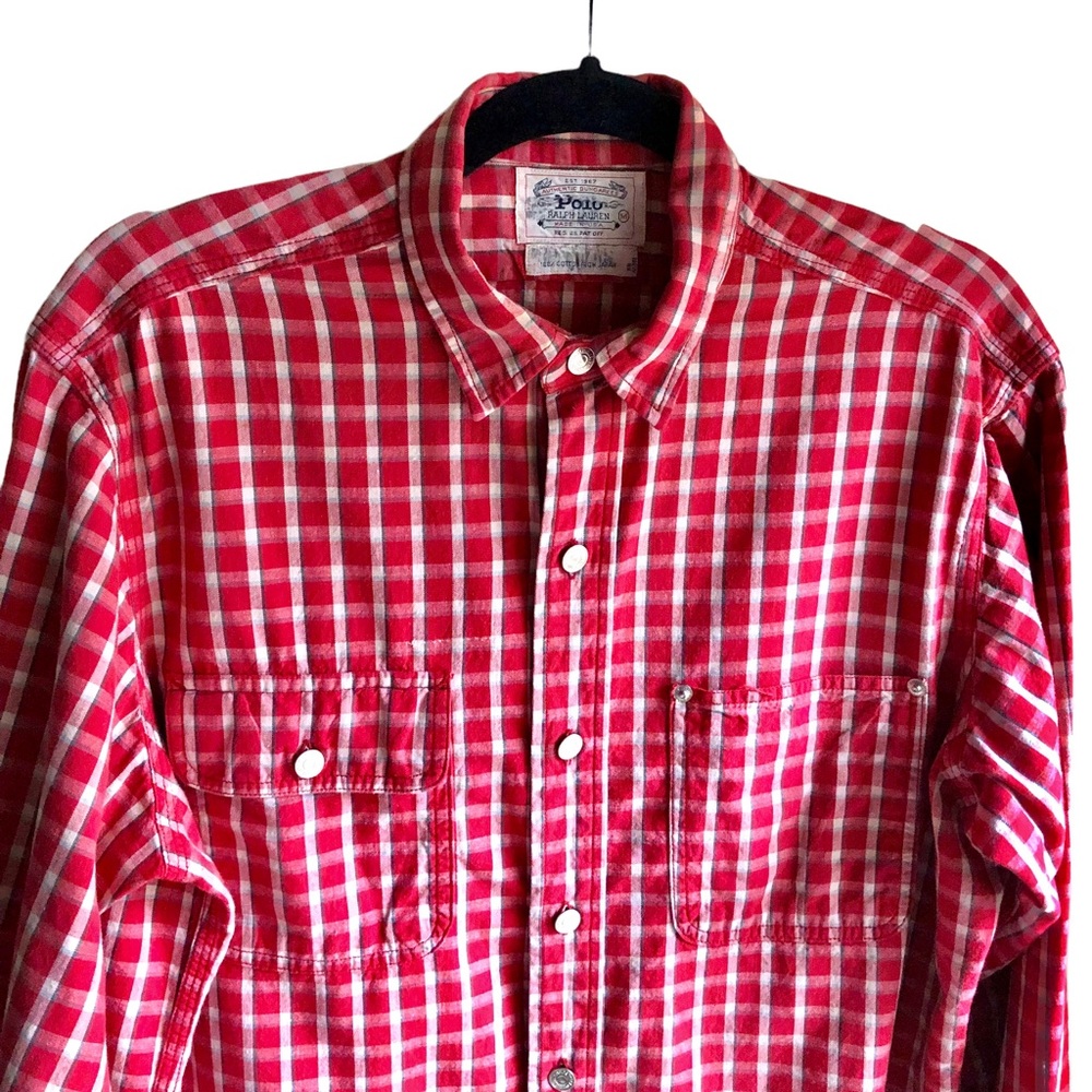 Vintage 80's Polo Ralph Lauren Authentic Dungarees Red Plaid Shirt. Size Medium - Picture 4 of 16